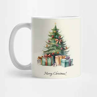 Rainbow Christmas Tree with Presents Watercolor Art Mug